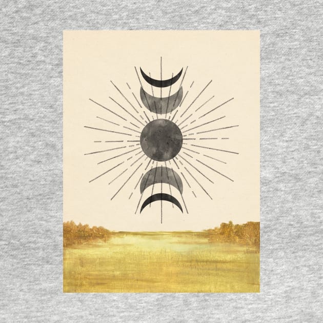 Abstract landscape, sun and moon phases by WhalesWay